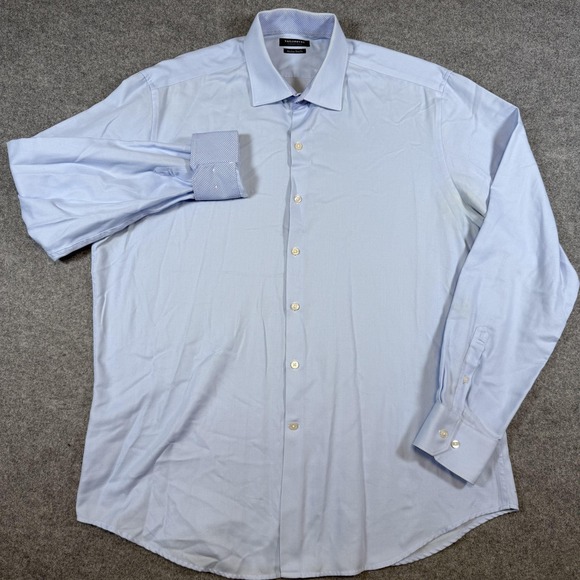 Tailorbyrd Shirt Mens 17 36/37 Blue Non Iron Trim Fit Long Sleeve Dress Shirt - Picture 2 of 9